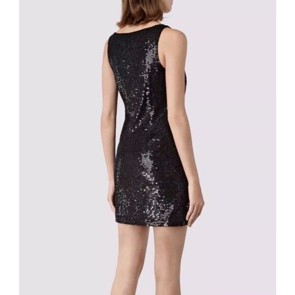All Saints Black Sequin Mini Dress Size 6 Hand Embellished Sleeveless Beaded - Picture 6 of 6